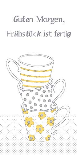 Mank GmbH Servietten aus Tissue 33 cm x 33 cm | 1/8 Falz Kaffee Serviette | hochwertige Einmal-Serviette |100 Stück | Frühstück ist Fertig ! (Gelb-Grau) von Mank GmbH