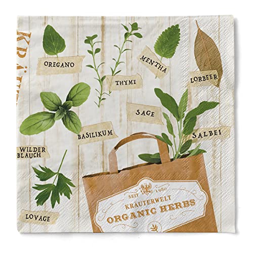 Mank Servietten aus Tissue 33 x 33 cm | 1/4 Falz Dinner Serviette | hochwertige Einmal-Serviette | 100 Stück | Kräuter/Herbs von Mank GmbH