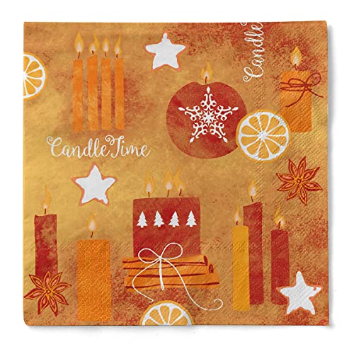 Mank Tissue-Servietten | Premium Einweg-Serviette | saugstark | perfekt für Weihnachtsfeiern & Adventsfeiern | Weihnachtsservietten | 100 Stück | Candle Time (Rot, 33 x 33 cm) von Mank GmbH