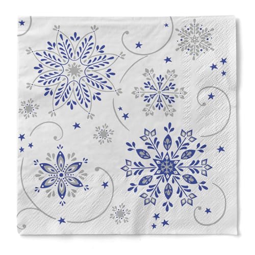 Mank Tissue-Servietten | Premium Einweg-Serviette | saugstark | perfekt für Weihnachtsfeiern & Adventsfeiern | Weihnachtsservietten | 100 Stück | Cristal (Blau-Silber, 33 x 33 cm) von Mank GmbH