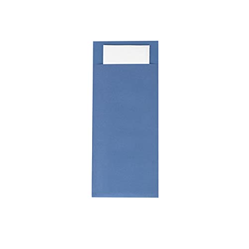 Mank Bestecktasche | 85 x 200 mm | mit 2-lagiger Tissue-Serviette in Weiß | Besteckhülle | Besteckbeutel in verschiedenen Farben | (Blau, 100) von Mank