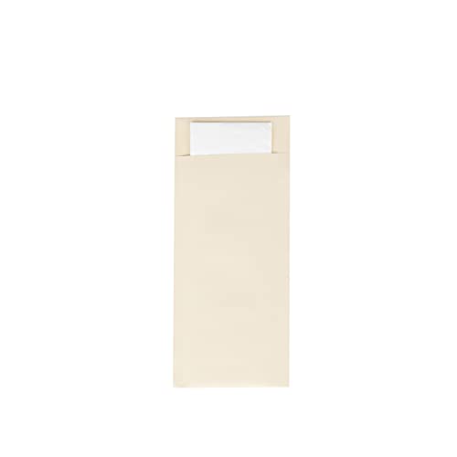 Mank Bestecktasche | 85 x 200 mm | mit 2-lagiger Tissue-Serviette in Weiß | Besteckhülle | Besteckbeutel in verschiedenen Farben | (Creme, 100) von Mank