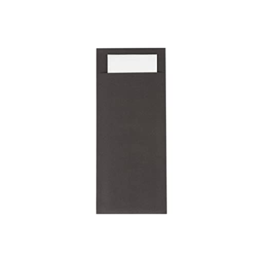 Mank Papier Bestecktasche 85 x 200 mm mit 2-lagiger Tissue Serviette in Weiß Besteckhülle Besteckbeutel in verschiedenen Farben (Schwarz, 500) von Mank