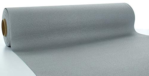 Mank Airlaid Tischläufer 40 cm x 24 m | Gastronomie | Tischdecken-Rolle stoffähnlich | praktische Einmal-Tischdecke | Uni | Neutral | 1 Stück | (Silber) von Mank