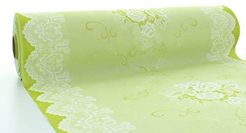 Mank Franziska Airlaid 70g Tischläufer in grün weiß 40cm x 24m Tischdekoration Hochzeitsdeko stoffähnlich stoffoptik hochwertiger Tischläufer für Festlichkeiten wie Hochzeit, Taufe oder Kommunion von Mank