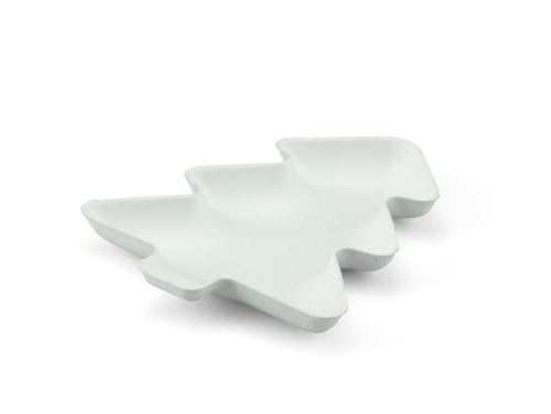 Teller aus Zuckerrohr in Weiss, Weihnachtsbaum, 140 x 115 x h 15 mm, Bio Einweg-Geschirr Snackteller Plätzchenteller, 20 Stück von Mank