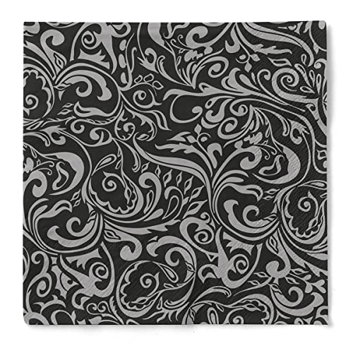 Mank Tissue-Servietten | 40 x 40 cm ¼ Falz | Premium Einweg-Serviette | Perfekt für Gastronomie und Events | 100 Stück | Lias (Schwarz-Silber) von Mank