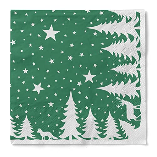Mank Tissue-Servietten | Premium Einweg-Serviette | saugstark | perfekt für Weihnachtsfeiern & Adventsfeiern | Weihnachtsservietten | 100 Stück | Lennert (Grün, 40 x 40 cm) von Mank