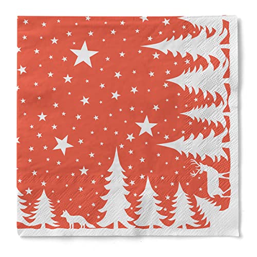 Mank Tissue-Servietten | Premium Einweg-Serviette | saugstark | perfekt für Weihnachtsfeiern & Adventsfeiern | Weihnachtsservietten | 100 Stück | Lennert (Rot, 40 x 40 cm) von Mank