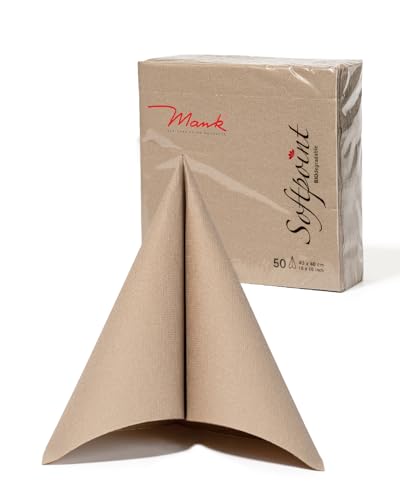 Servietten Softpoint 2-lagig 40 x 40 cm | 1/4 Falz | soft wie Tissue und stabil wie Airlaid | praktische Einmal-Serviette mit Softpoint Prägung | 50 Stück | (Beige Grey) von Mank