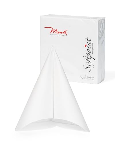 Servietten Softpoint 2-lagig 40 x 40 cm | 1/4 Falz | soft wie Tissue und stabil wie Airlaid | praktische Einmal-Serviette mit Softpoint Prägung | 50 Stück | (Weiß) von Mank