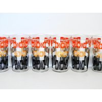 Mid Century Blatt Muster Trinkgläser - Orange, Gold Und Schwarze Becher Mid Century Blatt Muster Trinkgläser - Orange, Gold Und Schwarze Becher von MannHandledVintage