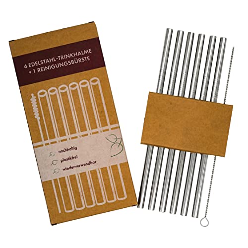 Mannesfaktur Edelstahl Strohhalme 6er-Set mit Reinigungsbürste - 6mm Durchmesser - 21mm Länge - wiederverwendbar - umweltfreundlich - nachhaltig - waschbar - no waste - Cocktail - Trinkhalm - Metall von Mannesfaktur