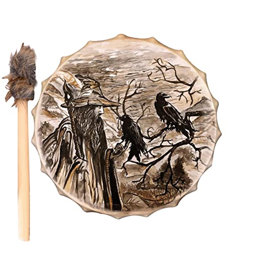 Manolyee Schamanentrommel | Mann und Krähe gemusterte Schamanentrommel,Handgemachte Schamanische Trommel Sibirische Trommeln Spirit Music mit Drumstick Home Ornament für Musikbegeisterte von Manolyee