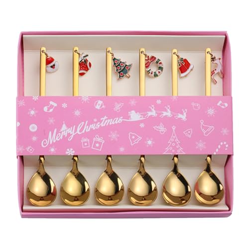 Weihnachtslöffel-Set aus Edelstahl,Weihnachtslöffel-Set,Kaffeelöffel Teelöffel 6 Stück Rührlöffel | Bestecklöffel aus lebensmittelechtem Edelstahl zum Würzen von Kaffee, Tee, Suppe, Zucker, von Manolyee