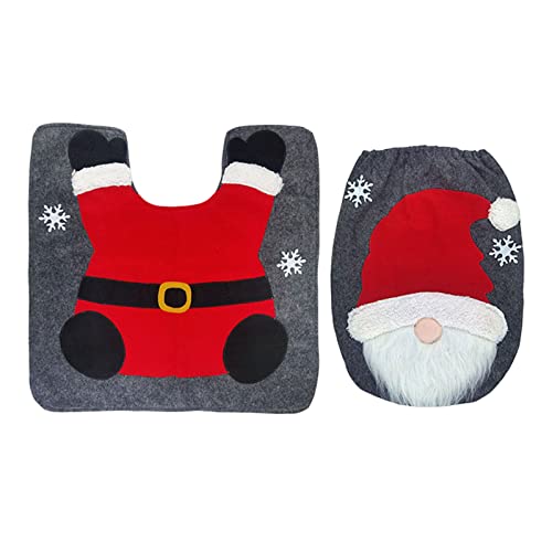 Weihnachtsmann Toilettenbezug Matte Kit - 1/2 Set Toilettenbezug Weihnachten Weihnachtsmann Fußpolster Toilettenbezug Set | Weihnachten Badezimmer Dekoration Urlaub WC Sitzbezug Badezimmer von Manolyee