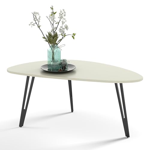 Manora Ovaler Couchtisch Weiß Holz,Wohnzimmertisch Rund,Beistelltisch Couch,Einfacher Aufbau,Metall, Moderner Stil (Vintage Weiss) von Manora