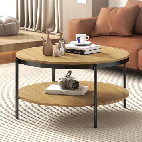Manora Stilvoller Couchtisch klein aus Holz - Runder Wohnzimmertisch als Beistelltisch oder Sofa Tisch, perfekt für gemütliche abende (Hell Eiche) von Manora