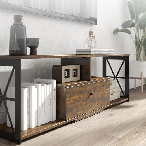 Manora TV Schrank Lowboard für Wohnzimmer,TV Möbel mit 1 Schubladen & offenen Fächern,Moderner Schrank für TV bis 55 Zoll,Stauraumlösung mit Industriedesign in Vintage-Optik (vintagebraun-schwarz) von Manora