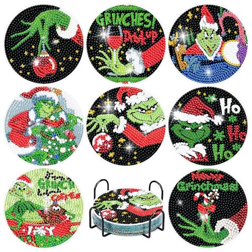 8 Stück Diamant Kunst Weihnachts Untersetzer, Diamond Painting Untersetzer mit Halter, Diamond Painting Serviertablett, für Tassen, Weingläser, Vasen und Heimküche, Weihnachten-Desktop-Dekorationen 8 Stück Diamant Kunst Weihnachts Untersetzer, Diamond Painting Untersetzer mit Halter, Diamond Painting Serviertablett, für Tassen, Weingläser, Vasen und Heimküche, Weihnachten-Desktop-Dekorationen von Manqyi