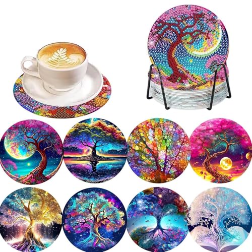 8 Stück Diamond Painting Untersetzer mit Halter, Diamond Painting Untersetzer, Rund Magischer Baum DIY Untersetzer Serviertablett rutschfest für Tassen, Weingläser, Vasen und Heimküche 8 Stück Diamond Painting Untersetzer mit Halter, Diamond Painting Untersetzer, Rund Magischer Baum DIY Untersetzer Serviertablett rutschfest für Tassen, Weingläser, Vasen und Heimküche von Manqyi