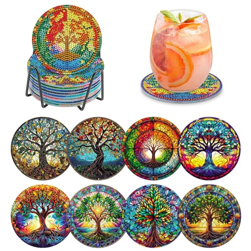 8 Stück Diamond Painting Untersetzer mit Halter, Untersetzer Rund Magischer Baum DIY Untersetzer Serviertablett rutschfest für Weingläser, Tassen, Vasen und Heimküche 8 Stück Diamond Painting Untersetzer mit Halter, Untersetzer Rund Magischer Baum DIY Untersetzer Serviertablett rutschfest für Weingläser, Tassen, Vasen und Heimküche von Manqyi