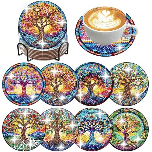 Diamond Painting Untersetzer mit Halter 8 Stück, Diamond Painting Untersetzer, Rund Magischer Baum DIY Untersetzer Serviertablett rutschfest für Tassen, Weingläser, Vasen und Heimküche Diamond Painting Untersetzer mit Halter 8 Stück, Diamond Painting Untersetzer, Rund Magischer Baum DIY Untersetzer Serviertablett rutschfest für Tassen, Weingläser, Vasen und Heimküche von Manqyi