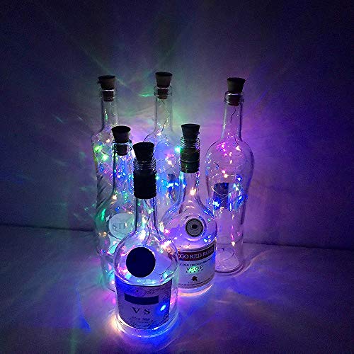 MansWill Weinflasche Lichter mit Kork, 6 Pack 20 LEDs Flasche Schnur-Licht / 6.5ft (2M) Silber Kupferdraht Batteriebetriebene Wohnkultur Seil Lampe für DIY Geburtstag Hochzeit - Bunt von MansWill