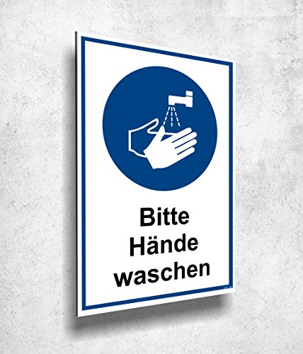 Aluverbund Schild 20x30cm Bitte Hände Wanschen UV Druck - 3mm Stärke - Made in Germany Art.Nr.1004 von Manschin-Laserdesign