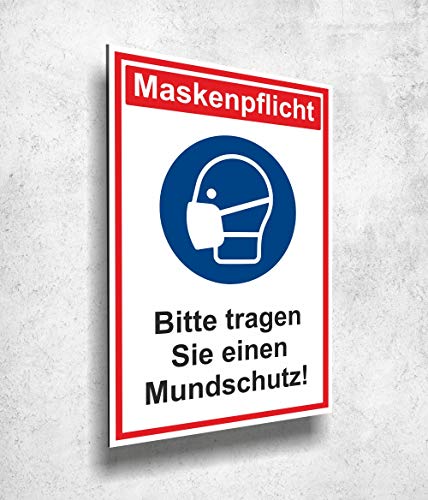 Aluverbund Schild Mundschutz tragen 20x30cm UV Druck - 3mm Stärke - Made in Germany Art.Nr.1000 von Manschin-Laserdesign