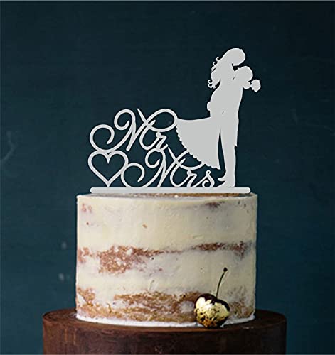 Cake Topper, Kuss, Tortenstecker, Tortefigur Acryl, Hochzeit Hochzeitstorte Kuchenaufstecker (Grau) Art.Nr. 5007 von Manschin-Laserdesign