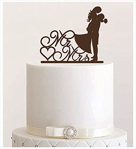 Cake Topper, Kuss, Tortenstecker, Tortefigur Acryl, Tortenständer Etagere Hochzeit Hochzeitstorte Kuchenaufstecker (Braun) von Manschin-Laserdesign