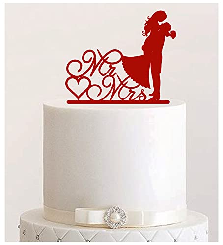 Cake Topper, Kuss, Tortenstecker, Tortefigur Acryl, Tortenständer Etagere Hochzeit Hochzeitstorte Kuchenaufstecker (Dunkelrot) von Manschin-Laserdesign