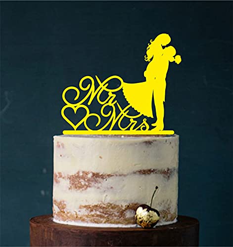 Cake Topper, Kuss, Tortenstecker, Tortefigur Acryl, Tortenständer Etagere Hochzeit Hochzeitstorte Kuchenaufstecker (Gelb) von Manschin-Laserdesign
