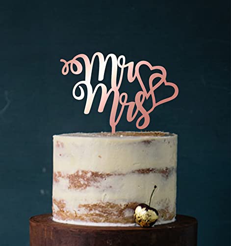 Cake Topper, Mr & Mrs, Farbwahl - Tortenstecker, Tortefigur Acryl, Tortenständer Etagere Hochzeit Hochzeitstorte Kuchenaufstecker (Roségold (verspiegelt einseitig)) von Manschin-Laserdesign
