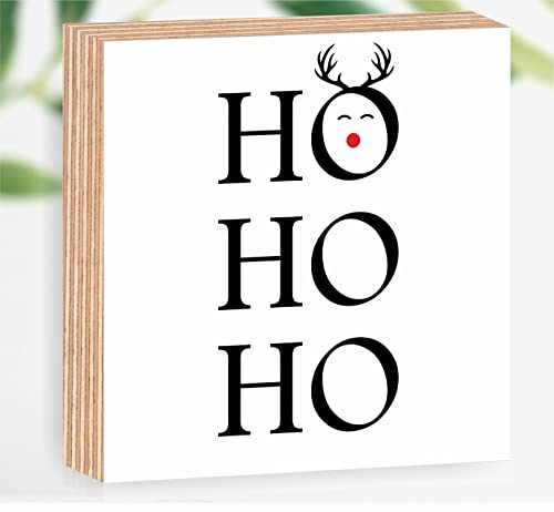 Manschin-Laserdesign Holzbild Christmas Ho ho ho Weihnachten 15x15x2cm zum Hinstellen/Aufhängen 3D, echter Fotodirektdruck mit Spruch auf beschichtetes Birkenholz Art.Nr. 3009 von Manschin-Laserdesign