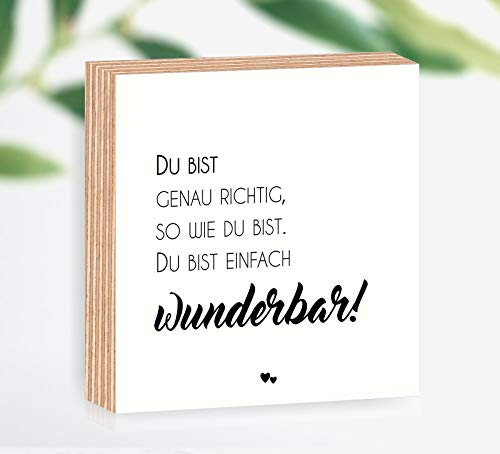 Holzbild Du bist wunderbar! 15x15x2cm zum Hinstellen/Aufhängen, echter Fotodirektdruck mit Spruch auf beschichtetes Birkenholz das perfekte Geschenk für die liebsten Menschen von Manschin-Laserdesign