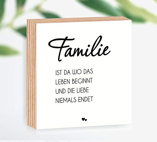 Holzbild Familie ist 15x15x2cm zum Hinstellen/Aufhängen, echter Fotodirektdruck mit Spruch auf beschichtetes Birkenholz das perfekte Geschenk für die liebsten Menschen von Manschin-Laserdesign