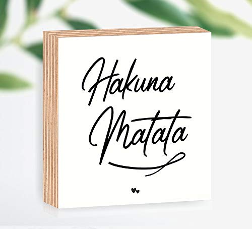 Holzbild Hakuna Matata 15x15x2cm zum Hinstellen/Aufhängen, echter Fotodirektdruck mit Spruch auf beschichtetes Birkenholz Art.Nr. 3002 von Manschin-Laserdesign