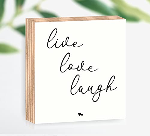 Holzbild live love laugh 15x15x2cm zum Hinstellen/Aufhängen, echter Fotodirektdruck mit Spruch auf beschichtetes Birkenholz das perfekte Geschenk für die liebsten Menschen von Manschin-Laserdesign