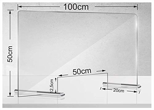 Manschin Laserdesign Acryl Schutzschild 100x50cm | Niesschutz | Spuckschutz | Thekenaufsteller | Schutz gegen Tröpfcheninfektion (Mit Durchreiche) von Manschin Laserdesign
