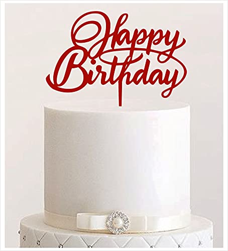 Manschin-Laserdesign Cake Topper, Happy Birthday, Tortenstecker Geburtstag, Tortefigur Acryl, Farbwahl - (Dunkelrot) von Manschin-Laserdesign