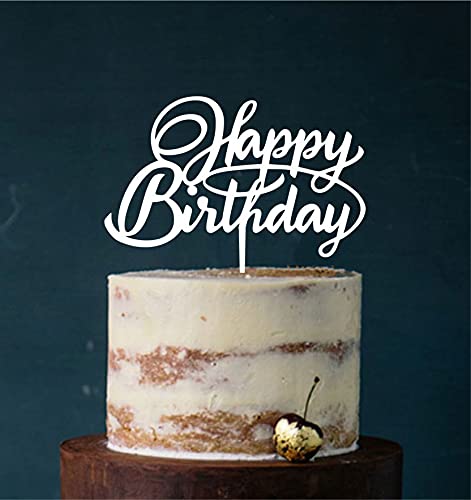 Manschin-Laserdesign Cake Topper, Happy Birthday, Tortenstecker Geburtstag, Tortefigur Acryl, Farbwahl - (Weiß) von Manschin-Laserdesign