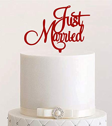 Manschin-Laserdesign Cake Topper, Tortenstecker, Tortefigur Acryl, Tortenständer - Farbwahl - Etagere Hochzeit Hochzeitstorte Just Married (Dunkelrot) Art.Nr. 5197 von Manschin-Laserdesign