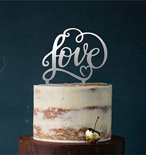 Manschin-Laserdesign Cake Topper, Tortenstecker, Tortefigur Acryl, Tortenständer - Farbwahl - Etagere Hochzeit Hochzeitstorte Love (Spiegel Silber (Einseitig)) Art.Nr. 5081 von Manschin-Laserdesign