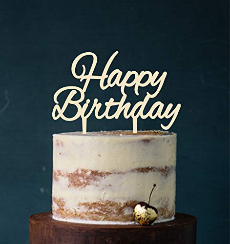 Manschin-Laserdesign Cake Topper, Tortenstecker Acryl/Holz Happy Birthday Geburtstag Topper Einstecker, Stecker, Torte, Kuchen (Elfenbein) Art.Nr. 5326 von Manschin-Laserdesign