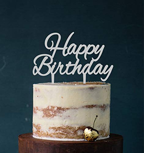 Manschin-Laserdesign Cake Topper, Tortenstecker Acryl/Holz Happy Birthday Geburtstag Topper Einstecker, Stecker, Torte, Kuchen (Grau) von Manschin-Laserdesign