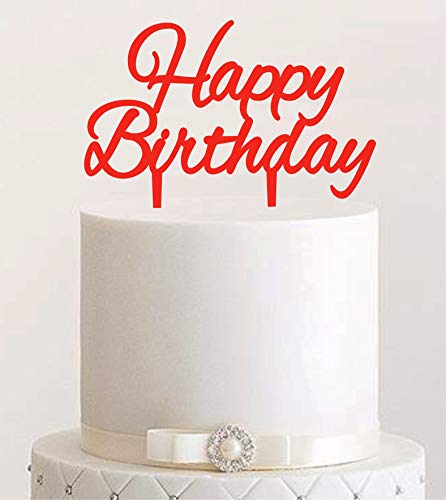 Manschin-Laserdesign Cake Topper, Tortenstecker Acryl/Holz Happy Birthday Geburtstag Topper Einstecker, Stecker, Torte, Kuchen (Rot) von Manschin-Laserdesign
