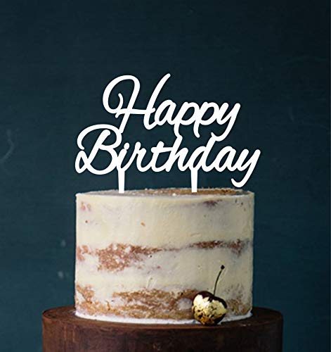 Manschin-Laserdesign Cake Topper, Tortenstecker Acryl/Holz Happy Birthday Geburtstag Topper Einstecker, Stecker, Torte, Kuchen (Weiß) von Manschin-Laserdesign