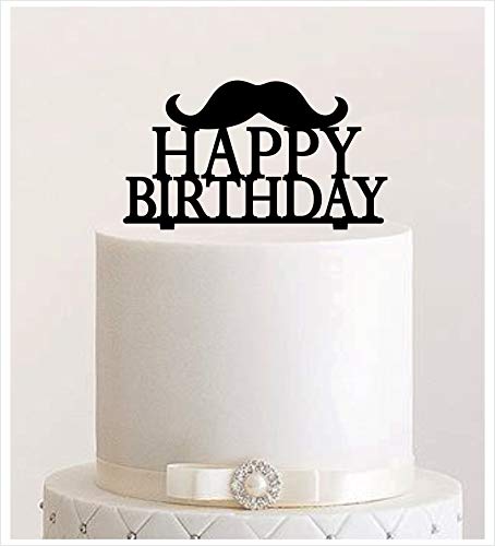 Manschin-Laserdesign Cake Topper Happy Birthday Geburtstag Herren Schnurrbart,Tortenstecker, Tortenfigur Acryl, Hochzeit Wedding Hochzeitstorte (Schwarz) von Manschin-Laserdesign